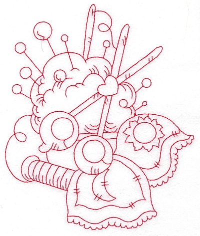 Embroidery Design: Pin cushion and scissors redwork large<br> 4.77w X 5.68h