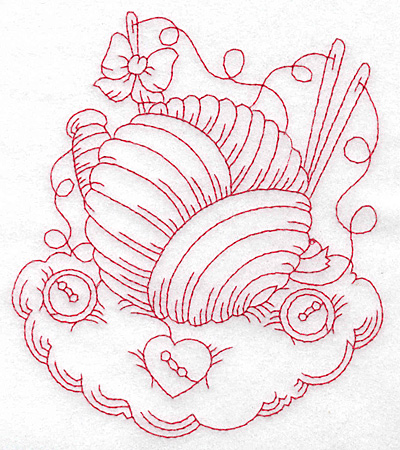 Embroidery Design: Ball of wool redwork large<br> 4.82w X 5.55h