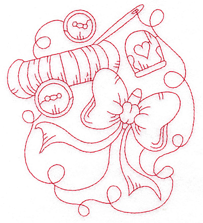 Embroidery Design: Buttons and bows redwork large<br> 4.97wX 5.66h