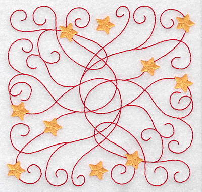 Embroidery Design: Swirls and stars rectangle small<br> 5.00w X 4.88h
