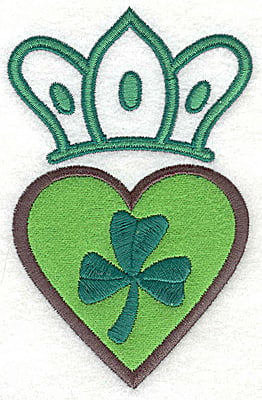 Embroidery Design: Crown heart applique and shamrock large<br> 3.11w X 4.88h