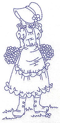Embroidery Design: Girl in Sunbonnet with two bouquets large<br> 2.92w X 5.97h | Embroidery Legacy Embroidery Design: Girl in Sunbonnet with two bouquets large<br> 2.92w X 5.97h