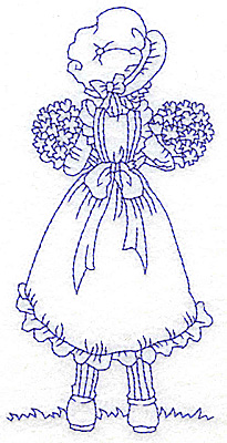 Embroidery Design: Girl holding two bouquets large<br> 2.91w X 5.91h