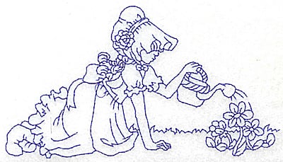 Embroidery Design: Girl watering flowers large<br> 5.97w X 3.33h | Embroidery Legacy Embroidery Design: Girl watering flowers large<br> 5.97w X 3.33h