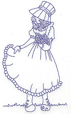 Embroidery Design: Girl holding dress large<br> 3.52w X 5.95h