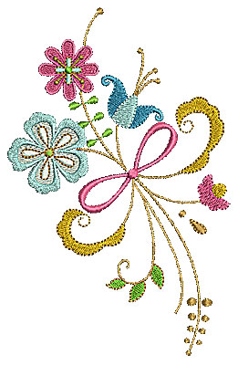 Embroidery Design: Summer flowers with swirls 2<br> 4.17w X 6.50h