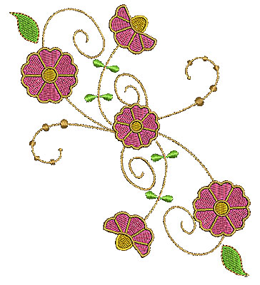 Embroidery Design: Summer flowers with swirls 3<br> 5.00w X 5.64h | Embroidery Legacy Embroidery Design: Summer flowers with swirls 3<br> 5.00w X 5.64h