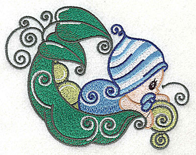 Embroidery Design: Baby leaning over pea pod large<br> 4.97w X 3.74h