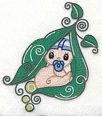 Embroidery Design: Baby snuggling in pea pod large<br> 4.13w X 4.95h