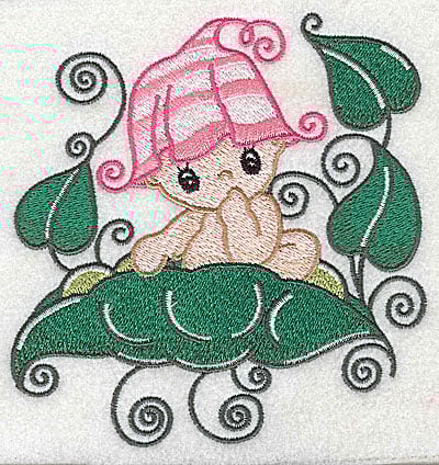 Embroidery Design: Baby sitting on pea pod large<br> 4.77w X 4.96h