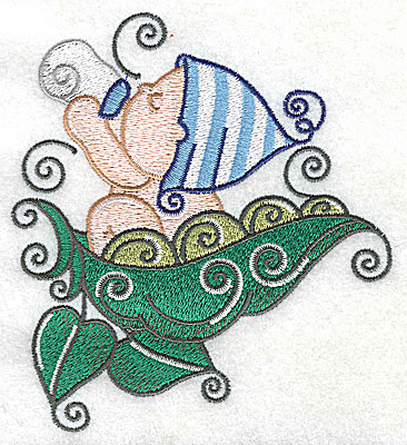 Embroidery Design: Baby with bottle on pea pod large<br> 4.42w X 4.93h