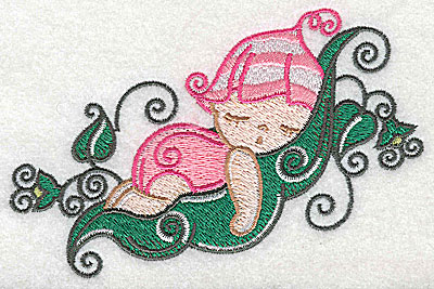 Embroidery Design: Baby snoozing on pea pod large<br> 4.97w X 3.22h