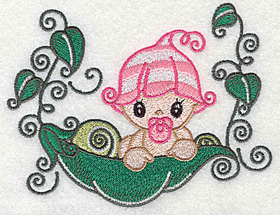 Embroidery Design: Baby on pea pod large<br> 4.97w X 3.87h