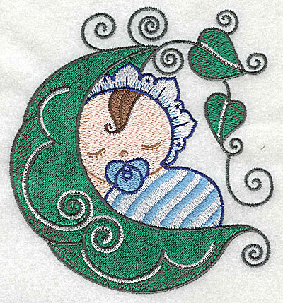 Embroidery Design: Baby asleep in pea pod large<br> 4.50w X 4.91h