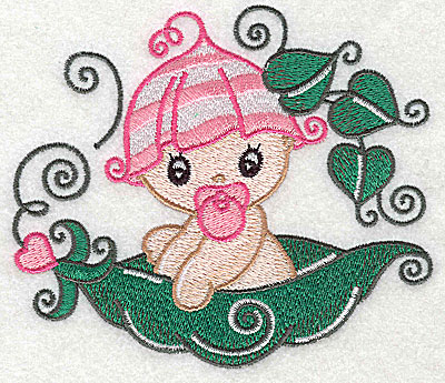 Embroidery Design: Baby on pea pod large<br> 4.94w X 4.29h