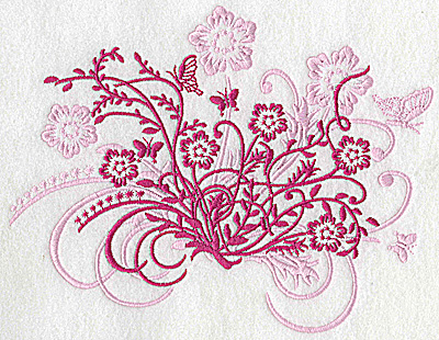 Embroidery Design: Butterfly and flower swirl large<br> 8.41w X 6.52h