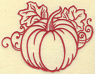 Embroidery Design: Pumpkin with leaves large<br> 7.44w X 5.74h