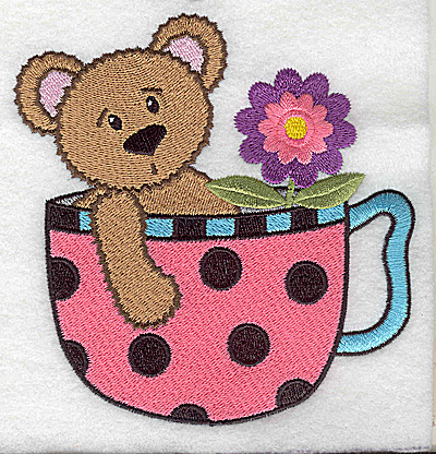 Embroidery Design: Teddy bear in teacup large<br> 4.79w X 4.98h