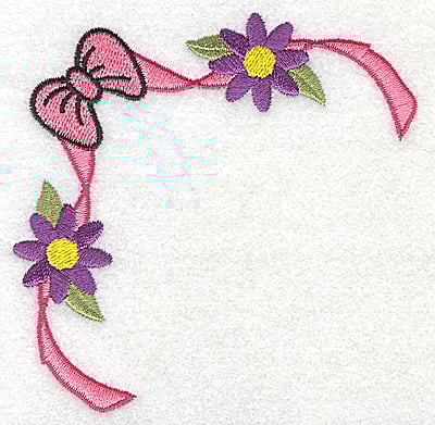 Embroidery Design: Bow ribbon and flowers corner<br> 3.81w X 3.81h