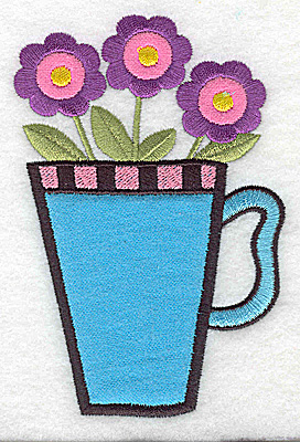 Embroidery Design: Three flowers in a mug double applique<br> 3.28w X 4.95h