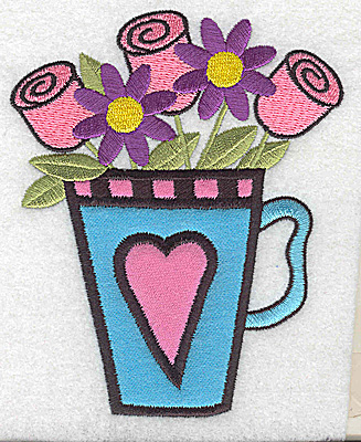 Embroidery Design: Roses flowers in teacup double applique<br> 4.05w X 4.98h
