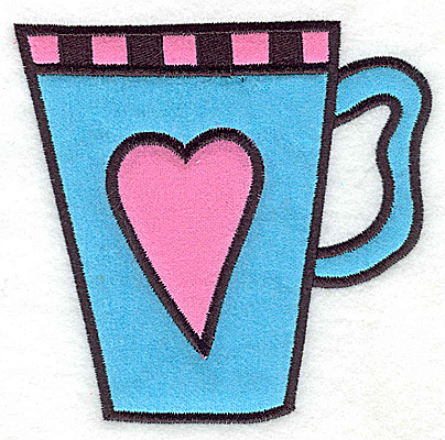 Embroidery Design: Teacup with heart double applique<br> 5.02w X 4.91h