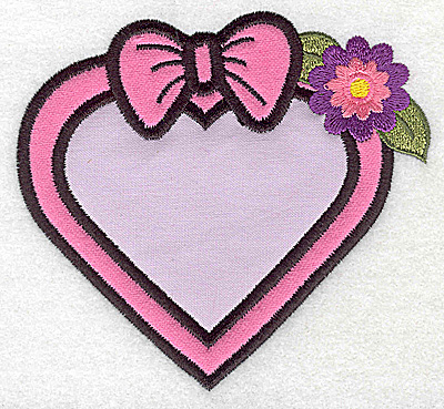 Embroidery Design: Framed heart with bow double applique<br> 4.53w X 4.18h