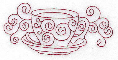 Embroidery Design: Teacup redwork<br> 3.83w X 1.77h