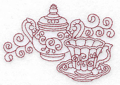 Embroidery Design: Teacup and sugar bowl redwork<br> 3.87w X 2.71h