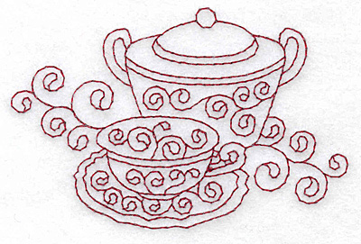 Embroidery Design: Sugar bowl and teacup redwork<br> 3.86w X 2.55h