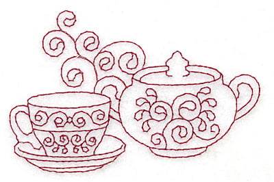 Embroidery Design: Teacup and sugar bowl redwork<br> 3.85w X 2.49h
