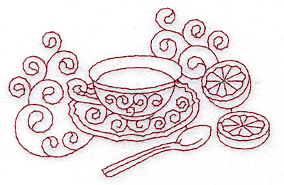 Embroidery Design: Tea with lemon redwork<br> 3.79w X 2.45h