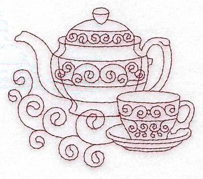 Embroidery Design: Teapot and teacup redwork<br> 3.88w X 3.37h