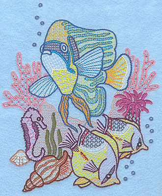 Embroidery Design: Underwater scene 2 <br> 9.20"h x 7.65"w