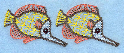 Embroidery Design: Tropical fish duo <br> 1.35"h x 3.68"w