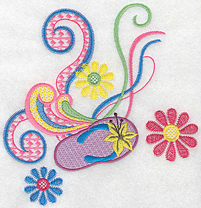 Embroidery Design: Flip-flop swirls and flowers large<br> 6.78w X 6.97h