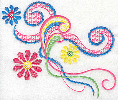 Embroidery Design: Flowers and swirls large<br> 7.94w X 6.55h