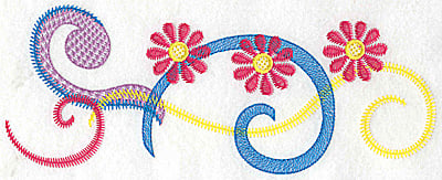 Embroidery Design: Floral trio and swirls large<br> 9.76w X 3.71h