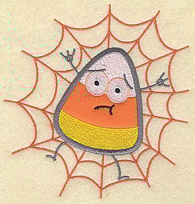 Embroidery Design: Candy Corn applique in spider web large<br> 7.75w X 7.31h