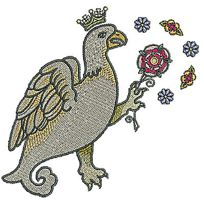 Embroidery Design: Tudor bird flower design<br> 4.96w X 4.77h