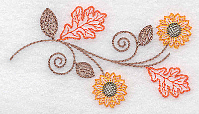 Embroidery Design: Single sunflower and oak leaf design<br> 3.66w X 2.06h
