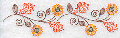 Embroidery Design: Double sunflower and leaf leaf design<br> 6.93w X 2.06h