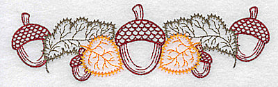 Embroidery Design: Double acorn and leaf design<br> 6.33w X 1.84h