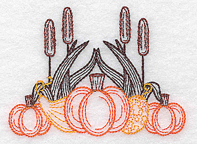 Embroidery Design: Single pumpkin and bulrush design<br> 3.48w X 2.55h