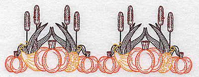 Embroidery Design: Double pumpkin and bulrush design<br> 6.94w X 2.56h