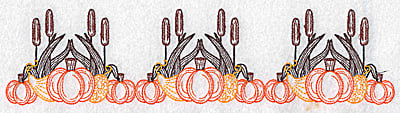 Embroidery Design: Pumpkin and bulrush border<br> 10.39w X 2.56h