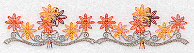 Embroidery Design: Double flower and bow design<br> 6.91w X 1.70h
