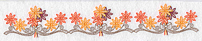 Embroidery Design: Flower and bow border<br> 10.36w X 1.70h
