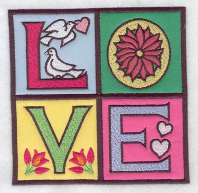 Embroidery Design: LOVE 4 appliques<br> 4.96w X 4.97h