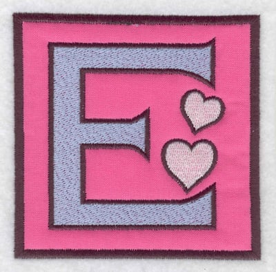 Embroidery Design: E applique<br> 3.88w X 3.88h